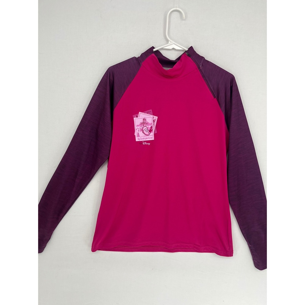 runDisney Women Mock Neck Long Sleeve Running Shirt Size M Pink Purple 2643